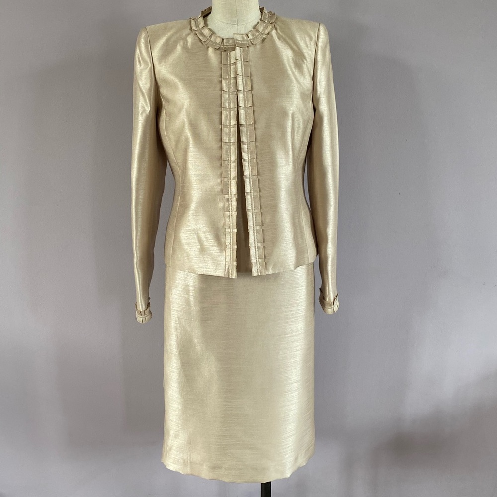 Kasper gold three piece skirt suit